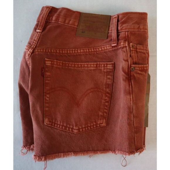 Levi's 501 (56327-0327) Women's Sz W26 Baked Clay Red Denim Cut-Off Shorts - Picture 6 of 8